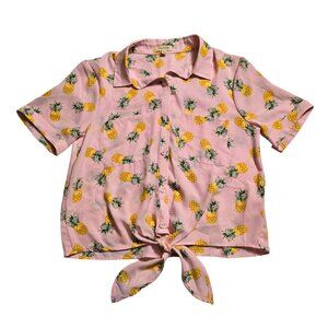 Lily White Pink Sheer Top with Pineapple Pattern Size: S EUC‎